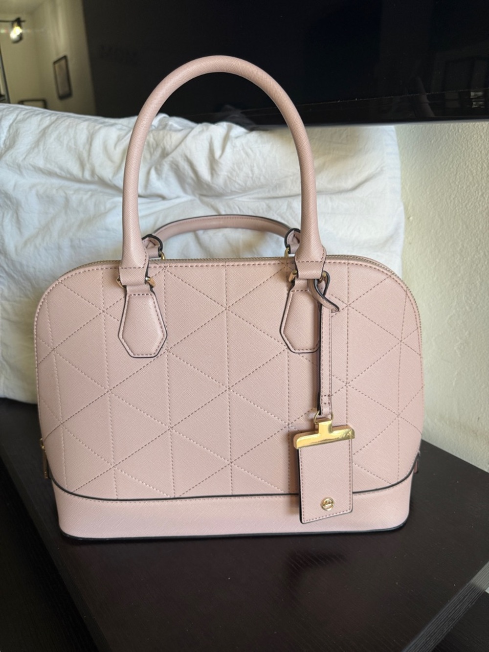Aldo Quilted Dome Satchel - Pale Pink with Gold Hardware